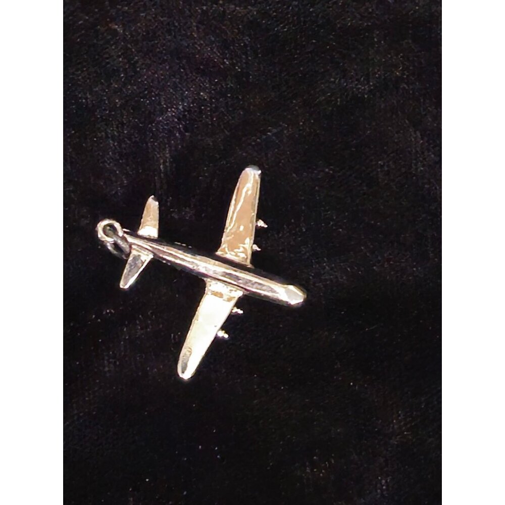 Silver Airplane Pendant Charm Necklace Accent